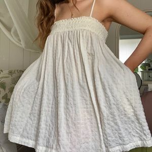 Urban Outfitters White Smocked Babydoll Mini Dress